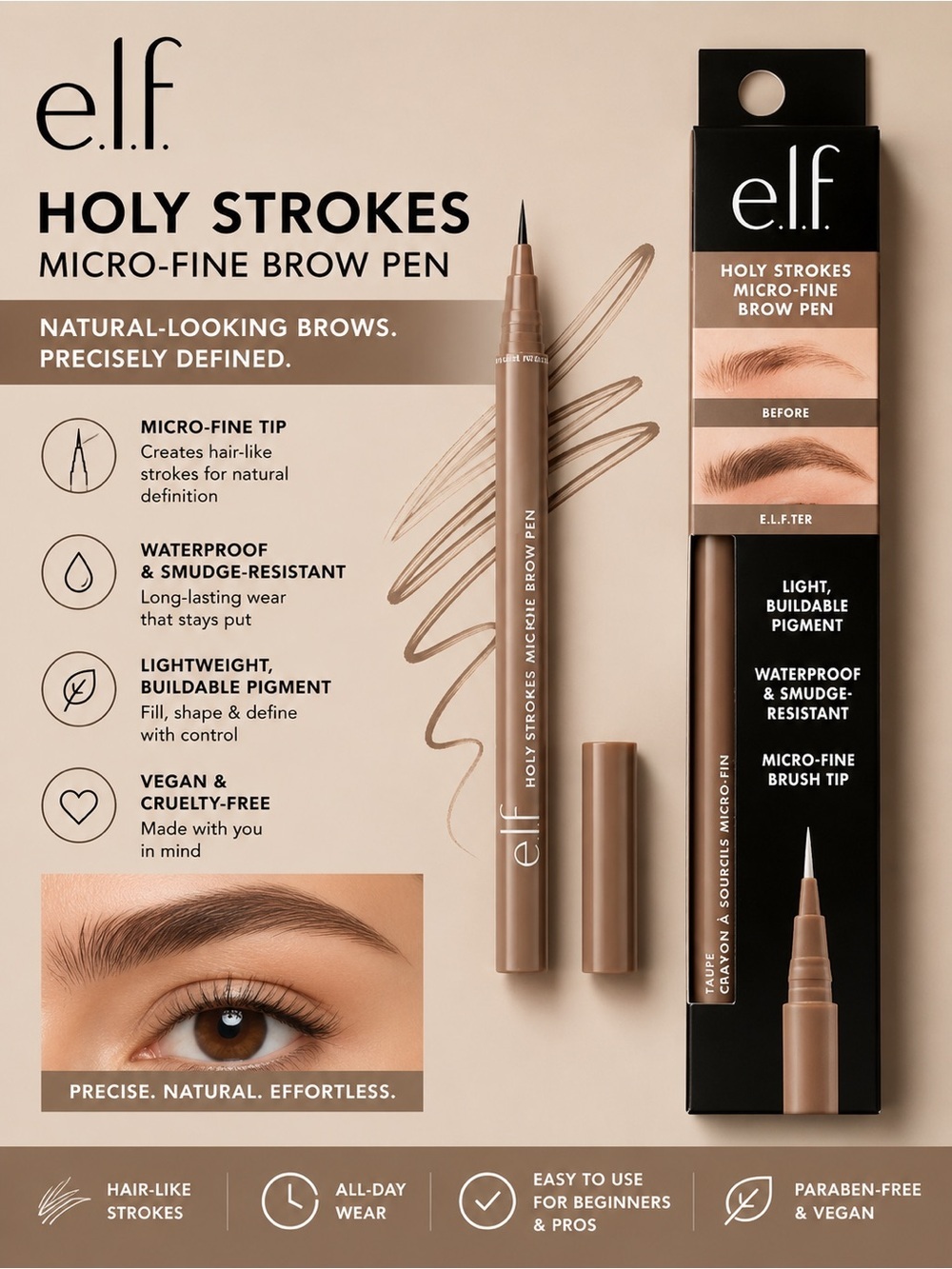 e.l.f. Holy Strokes Micro-Fine Brow Pen - Taupe